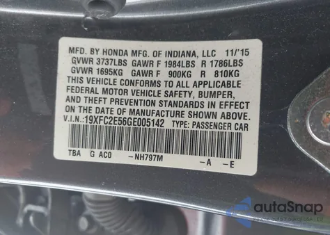 2016 Honda Civic Lx z USA, uszkodzony, nr VIN 19XFC2E56GE005142